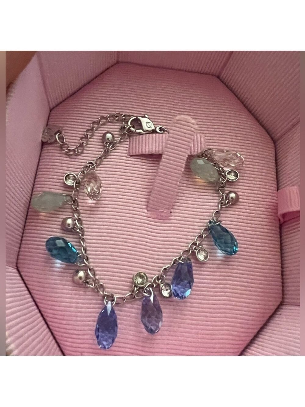 Swarovski Tonality Bracelet with Blue and Purple Teardrop Charms Silver RARE